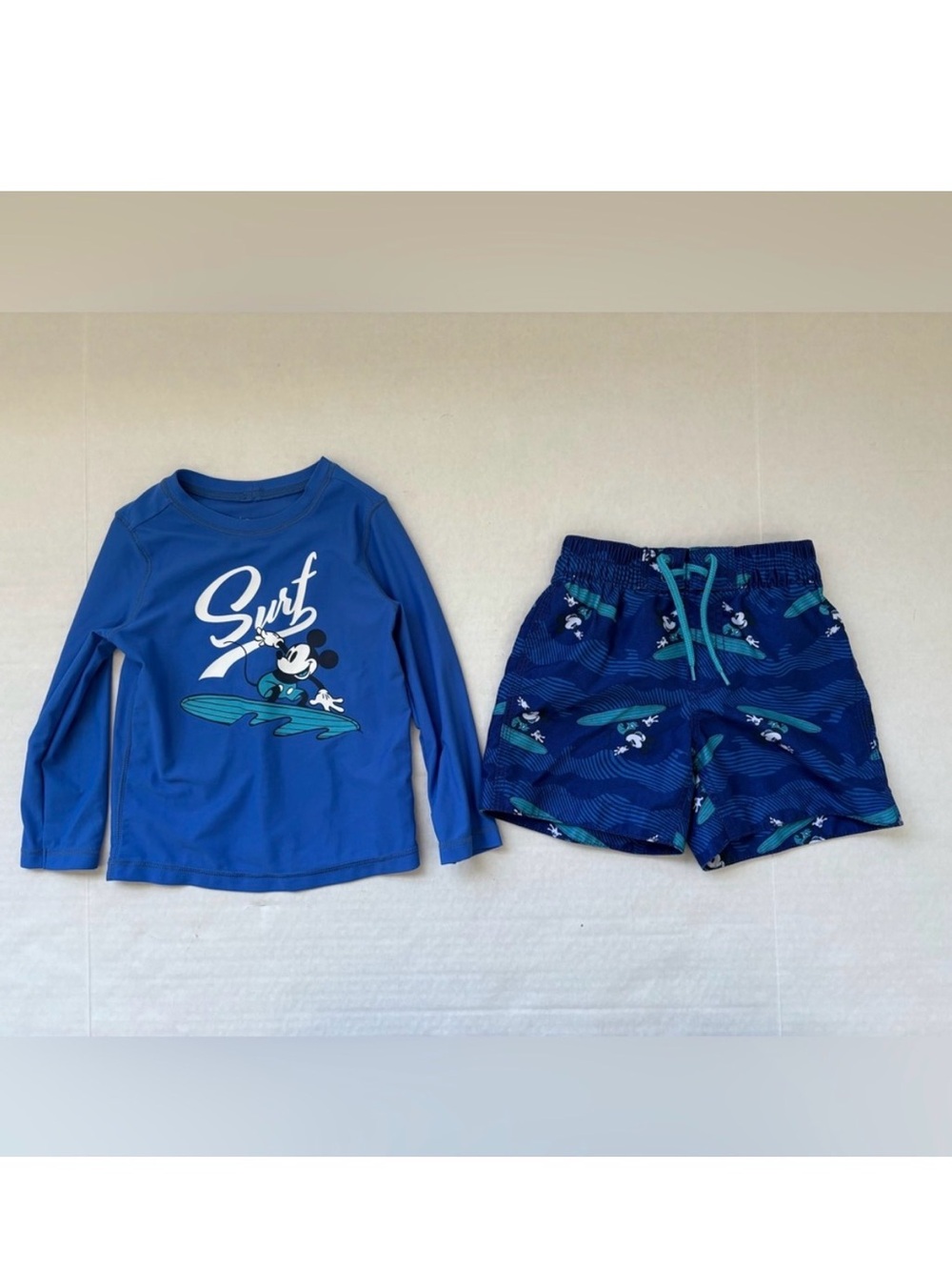 Baby Gap Disney Mickey Mouse Surf Blue Bathing Suit Top Shorts Set Sz 2 Boys